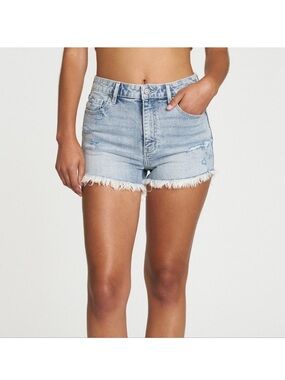 Eunina High Rise Cut Off Light Blue Frayed Hem Denim Shorts